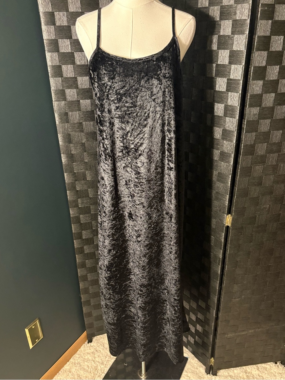 Vintage Blue Black Crushed Velvet Maxi Dress Whimsigoth